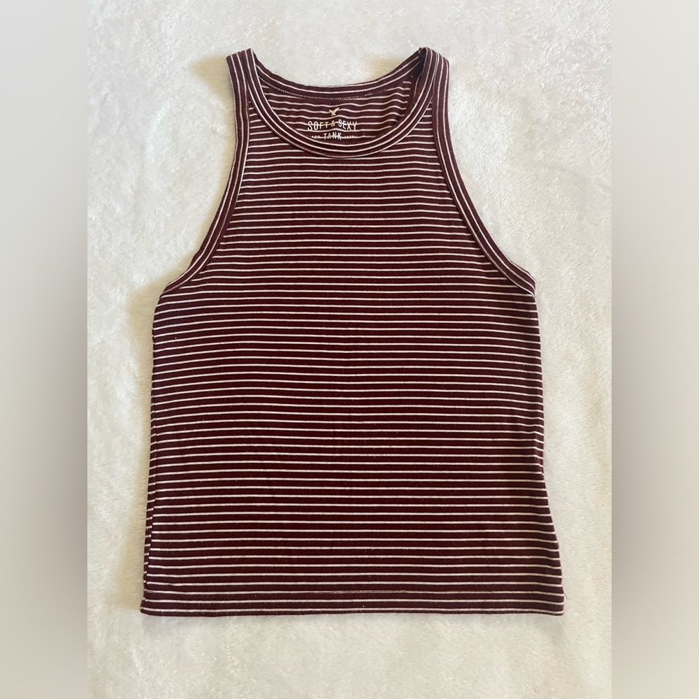 American Eagle Soft & Sexy Maroon and White Striped Tank